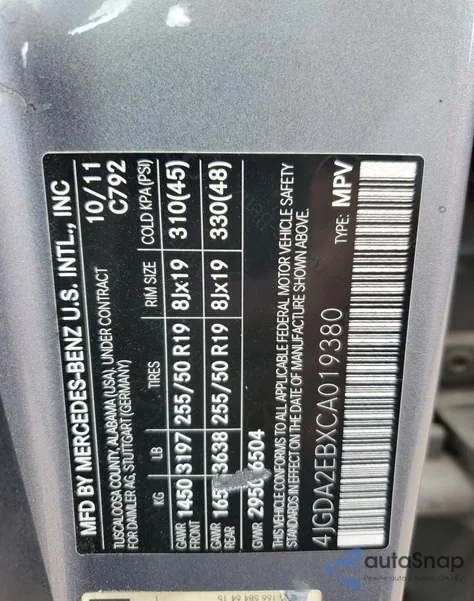 2012 Mercedes-Benz Ml 350 Bluetec from USA, damaged, VIN 4JGDA2EBXCA019380